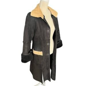 Vintage Abito Penny Lane Boho Coat Black Suede Calf Hair Trim Sz L -Fits M $810
